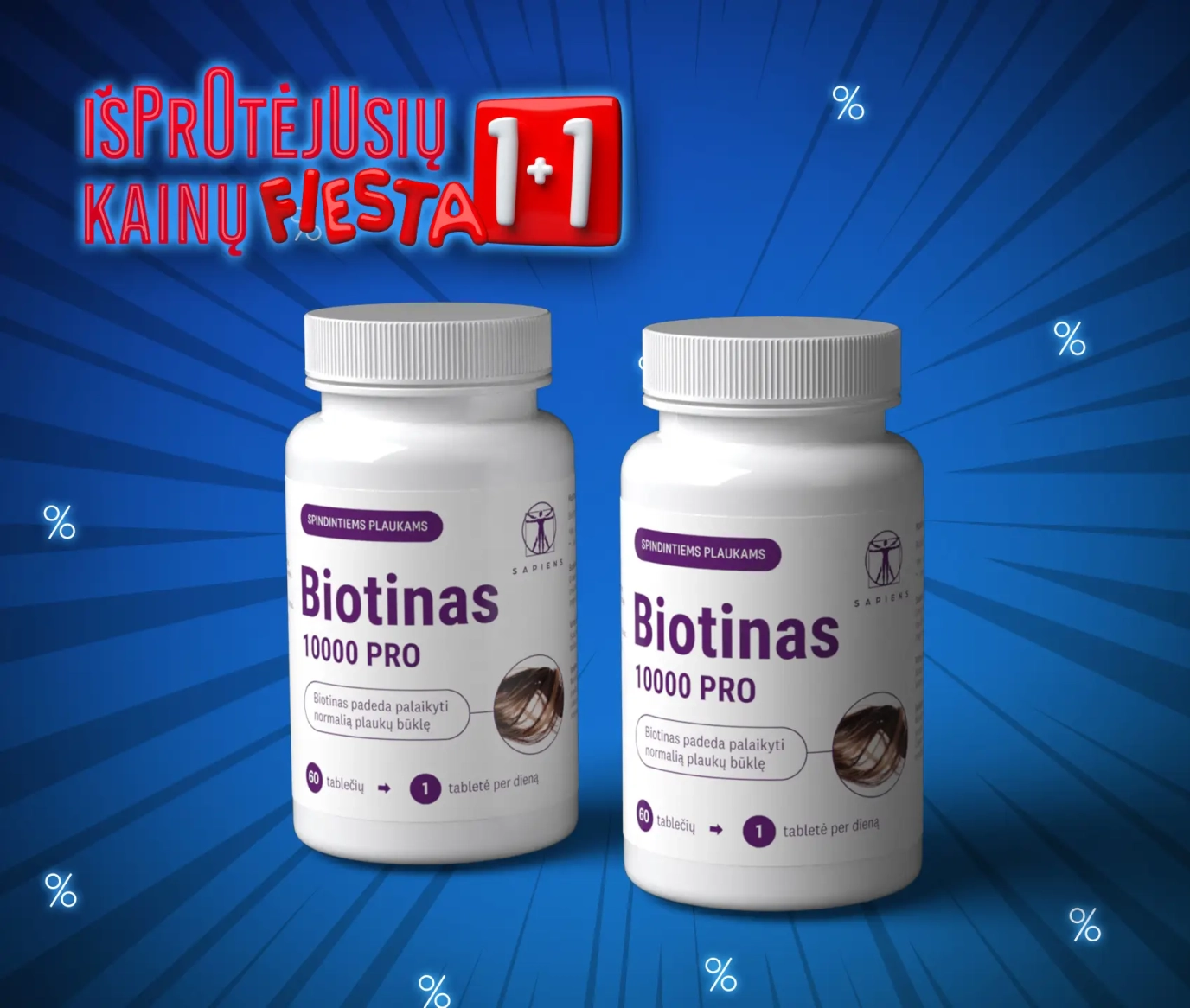 Biotinas 10000 PRO 1+1