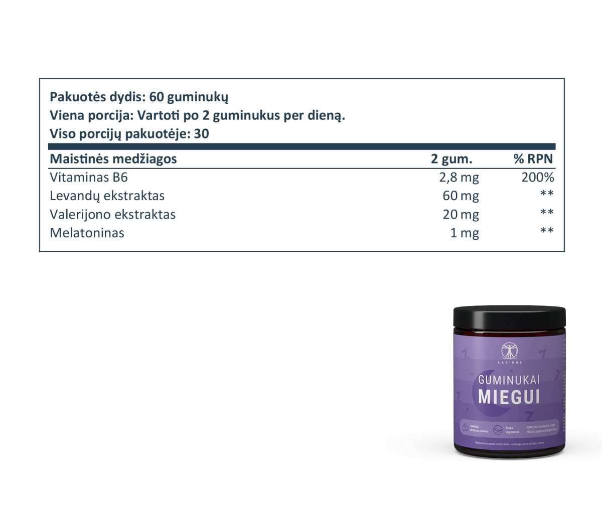 Guminukai miegui (su melatoninu)