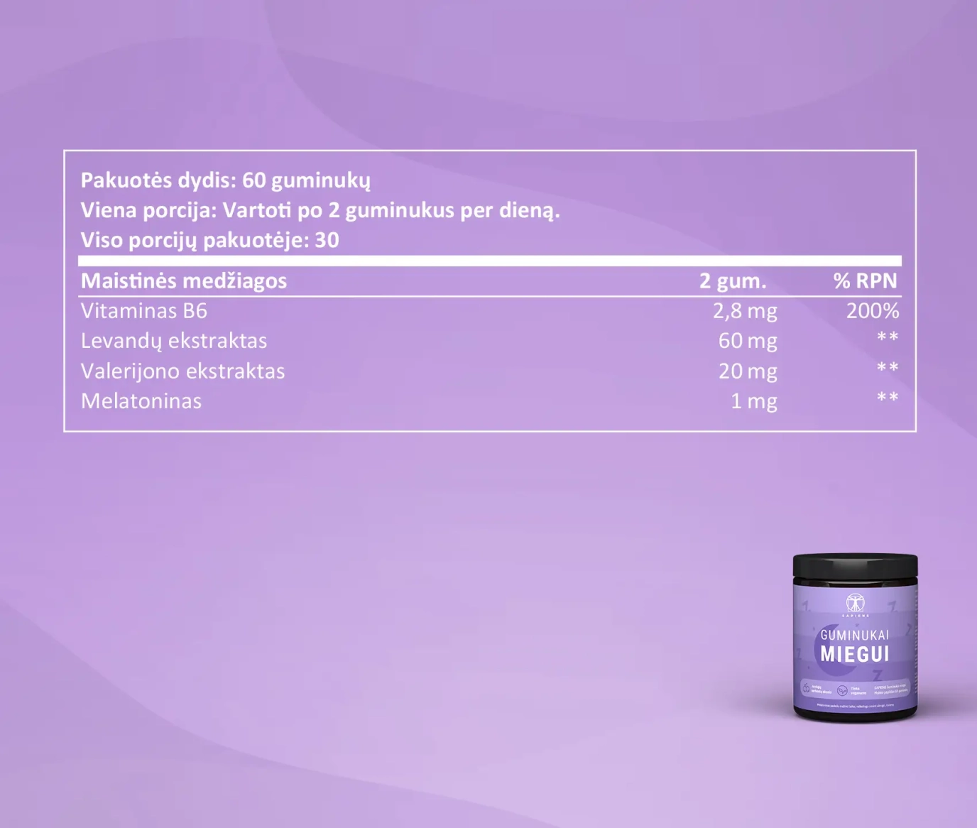 Guminukai miegui (su melatoninu) 1+1
