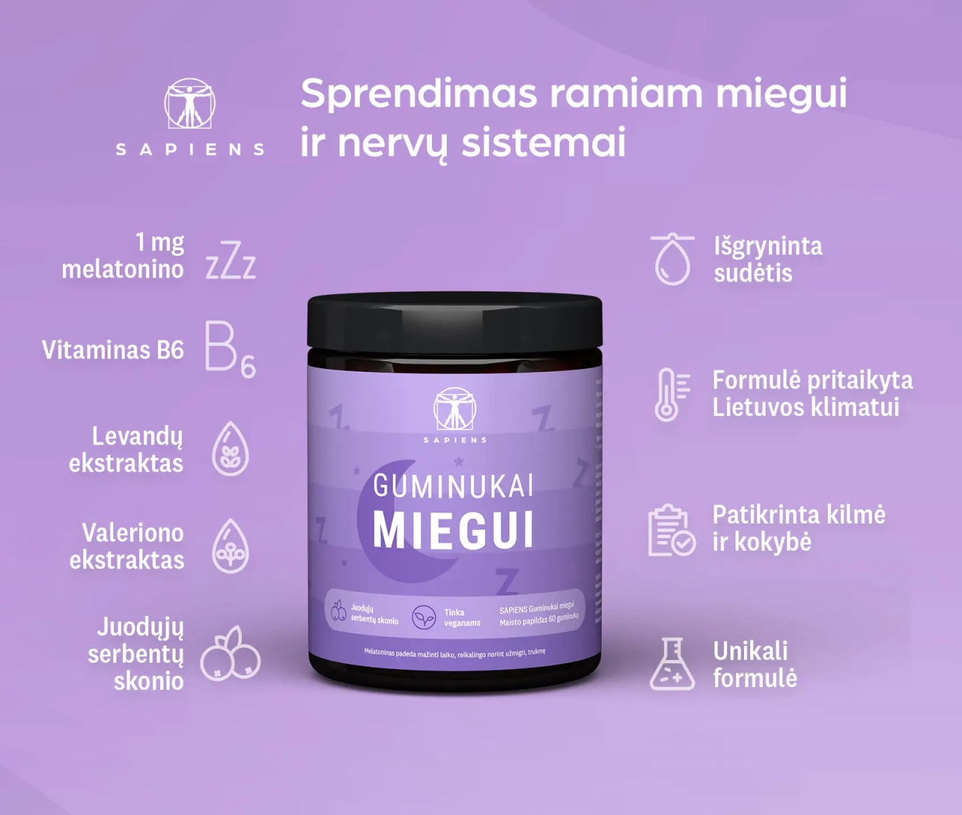Guminukai miegui (su melatoninu) 1+1