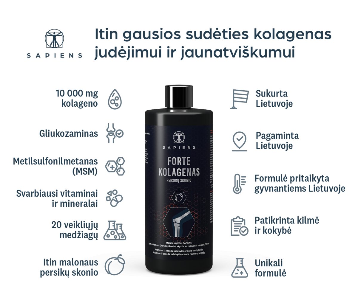 Forte kolagenas – persikų sk. (sąnariams su vit. D)