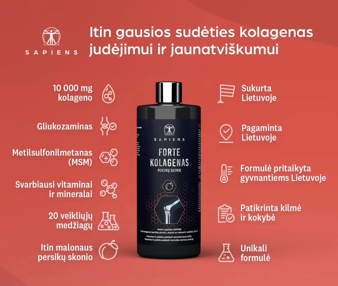 Forte kolagenas – persikų sk. (sąnariams su vit. D) 1+1