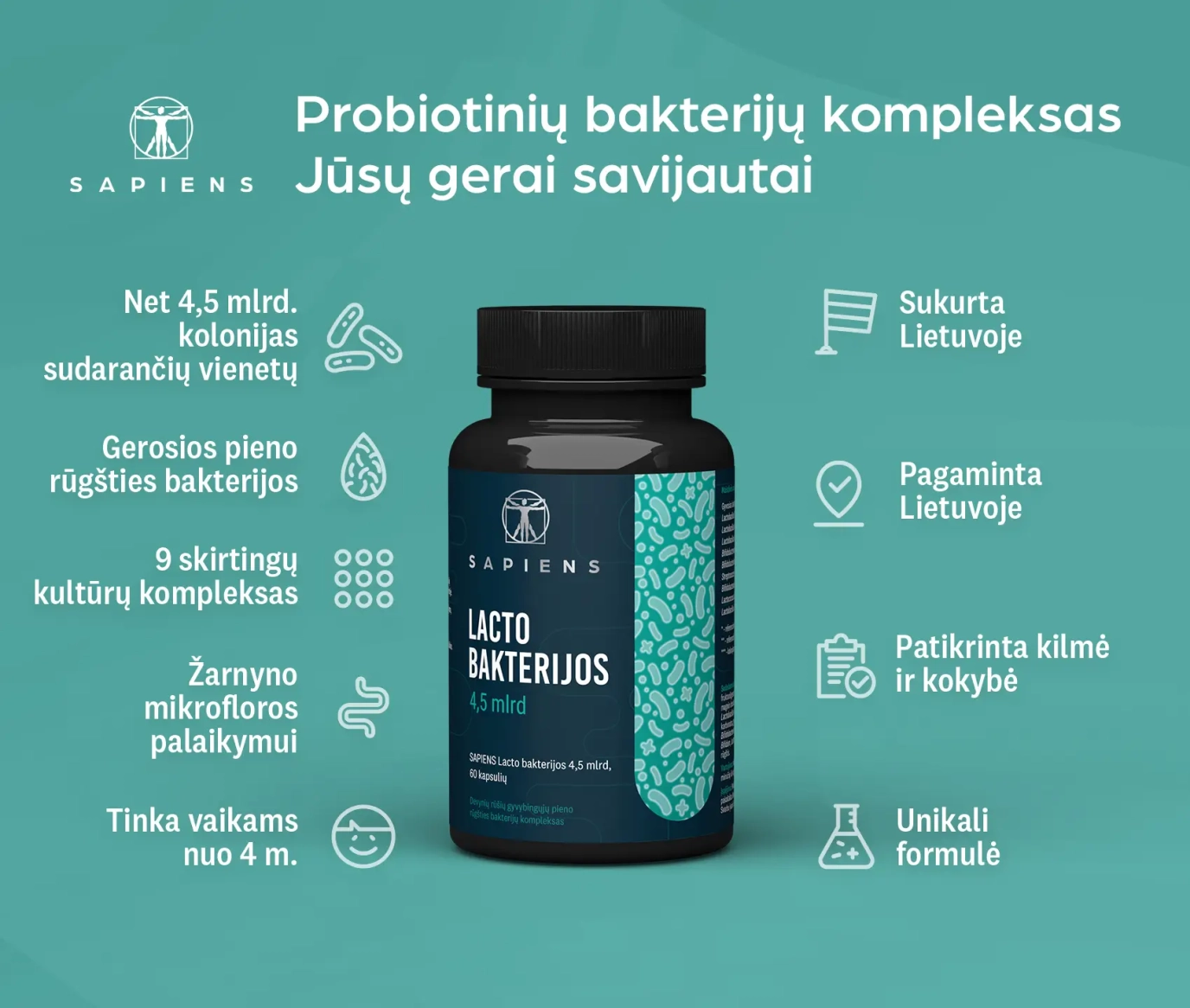 Lacto bakterijos 4,5 mlrd 1+1