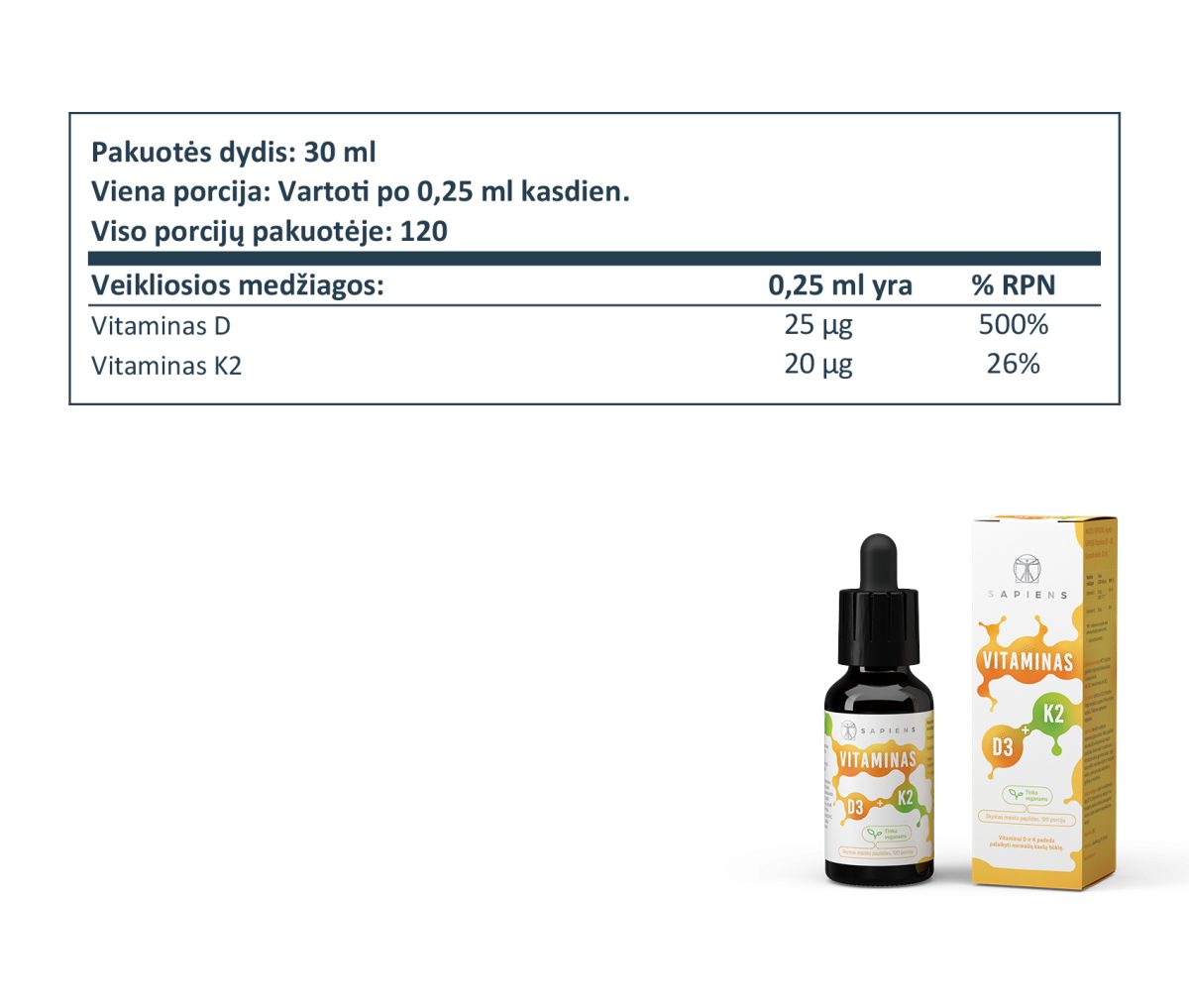 Vitaminas D3 + K2