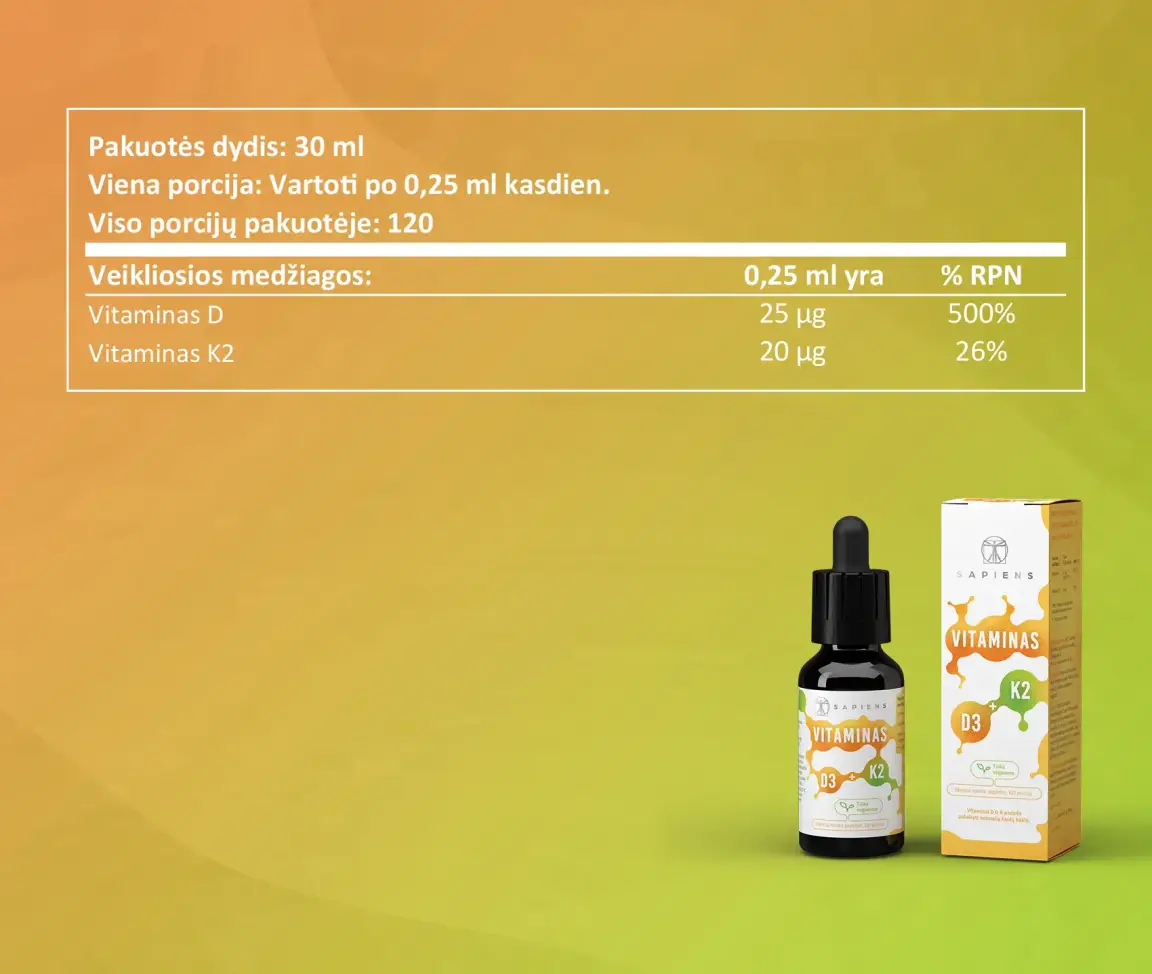 Vitaminas D3 + K2 1+1