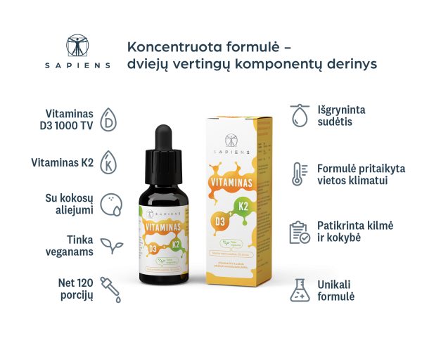 Vitaminas D3 + K2 1+1